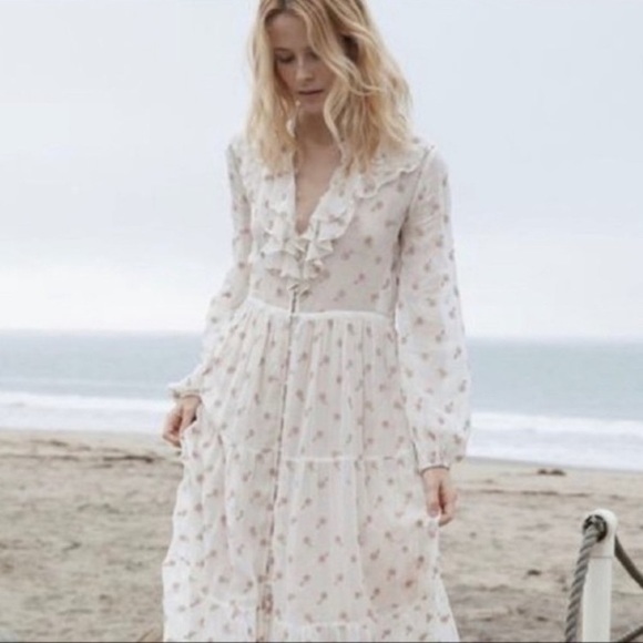 Doen Dresses & Skirts - Doen Faye Dress in Salt White Embroidered Midi Dress Boho Bridal Small